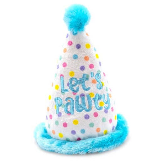 Birthday Hat Blue Plush Dog Toy