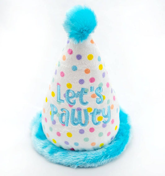Birthday Hat Blue Plush Dog Toy
