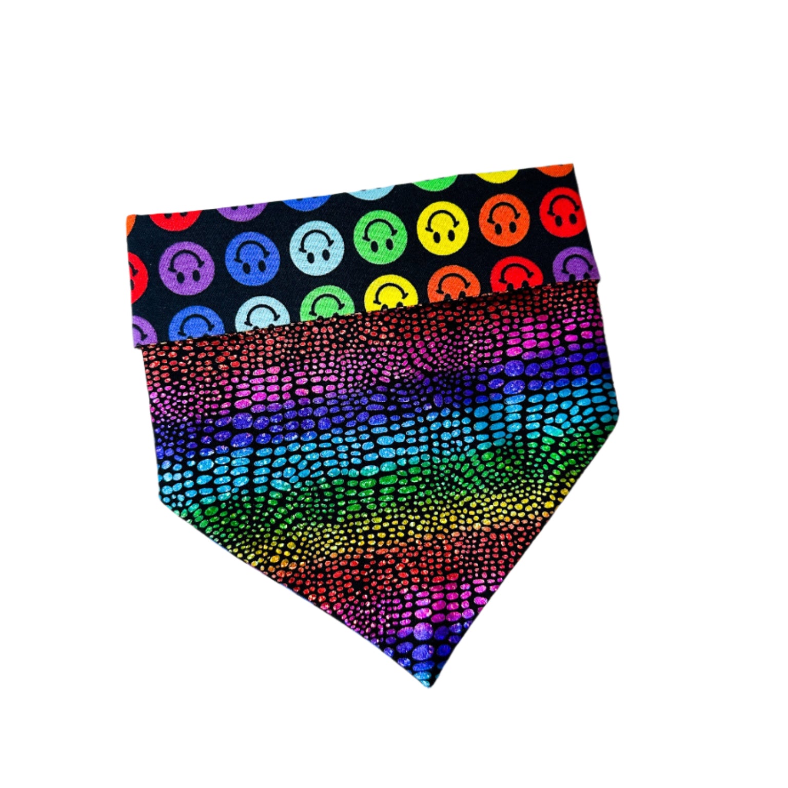 Colorful patterned bandana on a white background